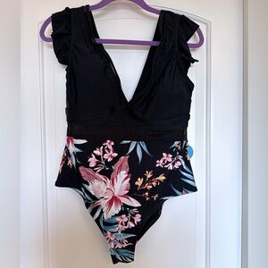 Cupshe Black Floral One Piece Swimsuit Plus Size 0X